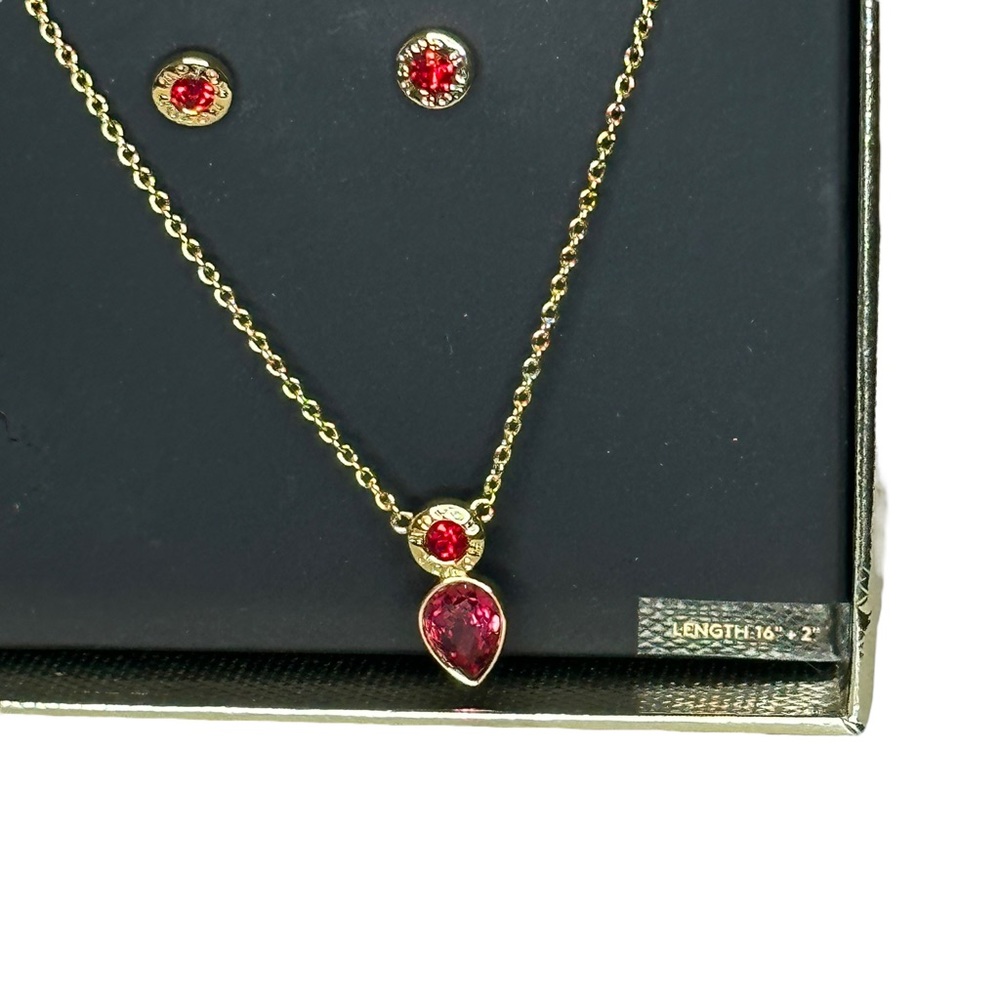 Coach - gold toned and ruby necklace and matching earrings, NIB - Picture 7 of 9